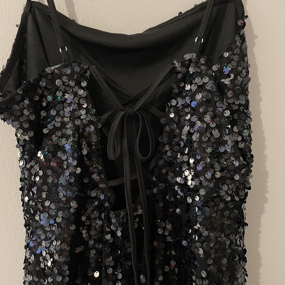 NEW Wild Fable Sequin Lace Up Back Bodycon Mini Dress Black Size M Club Cocktail - Picture 6 of 10